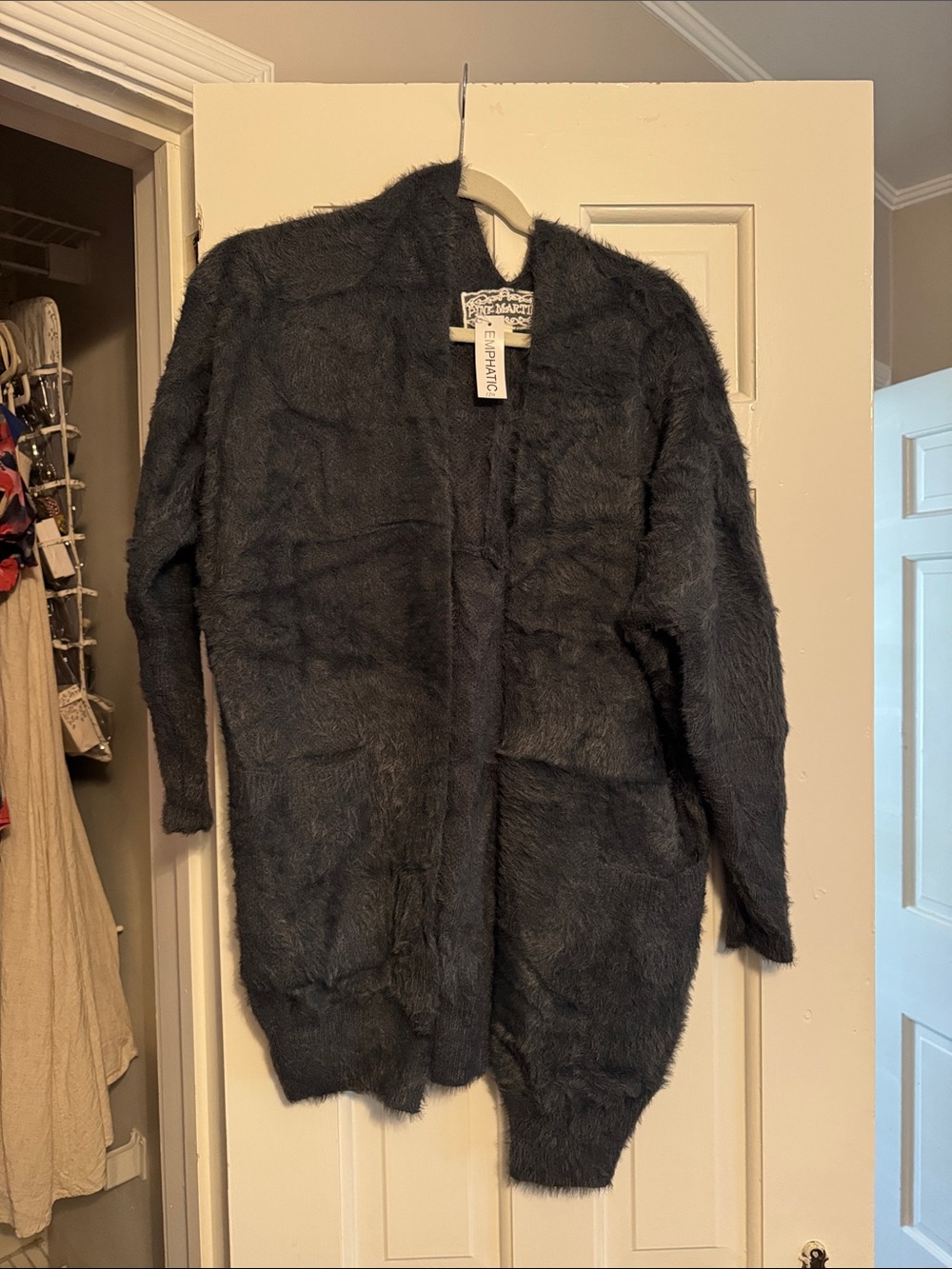 Pink Martini Faux-Fur Teddy Open-Front Jacket in Black